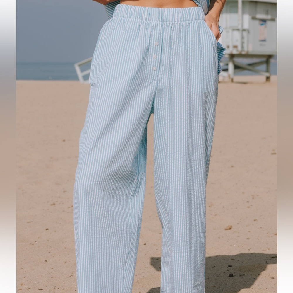 NWT Daily Drills Seersucker Resort Pants Turquoise + White